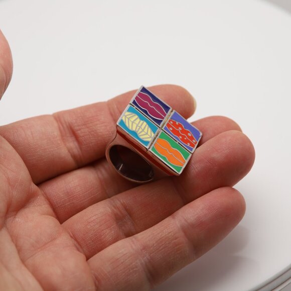 Art Ring Sterling Silver famous artist Enamel Inspired Artistic Ring - Picture 4 of 13
